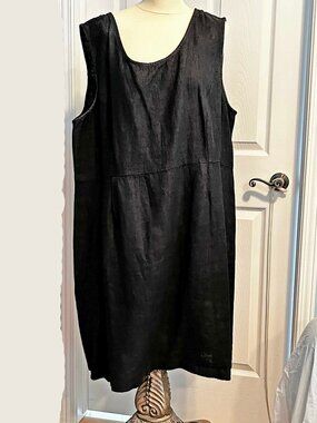 LINEN DRESS & LONG JACKET, BLACK, SIZE 24W, JACKET HAS POCKET, DRESS HAS ZIPPER,